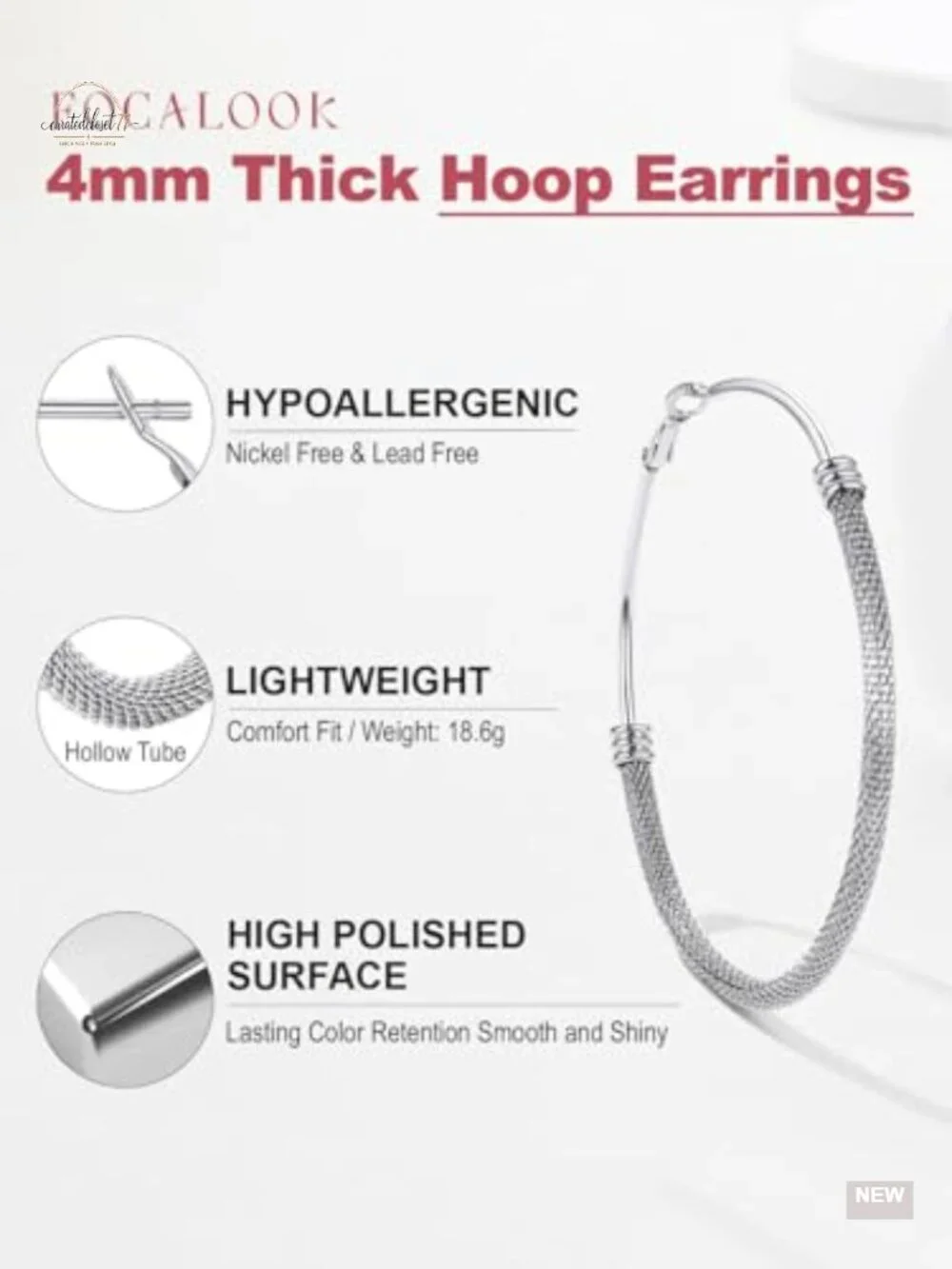14K Gold Plated Hoop Earrings Lightweight Hypoallergenic Stainless Steel Women